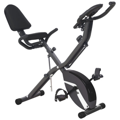 Five-in-one Foldable Exercise Bike, Stationary Bike with Arm Workout Bands, LDC Monitor, Phone Holder, Black
