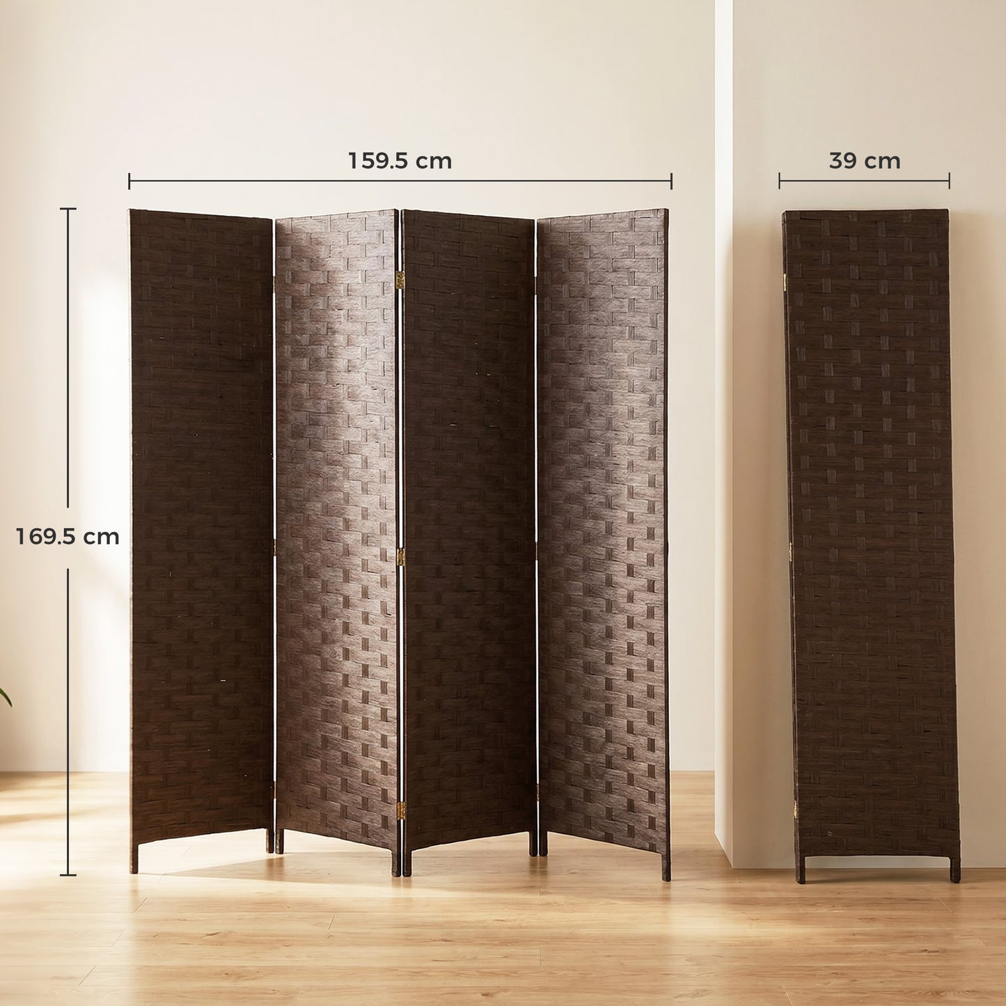 Wave Fibre Freestanding Folding Privacy Screen Panels, Room Divider, Dark Brown