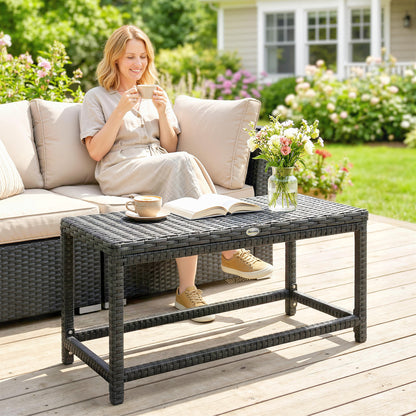 Outdoor Coffee Table Side Table with Rectangular Frame for Patio, Balcony, Black