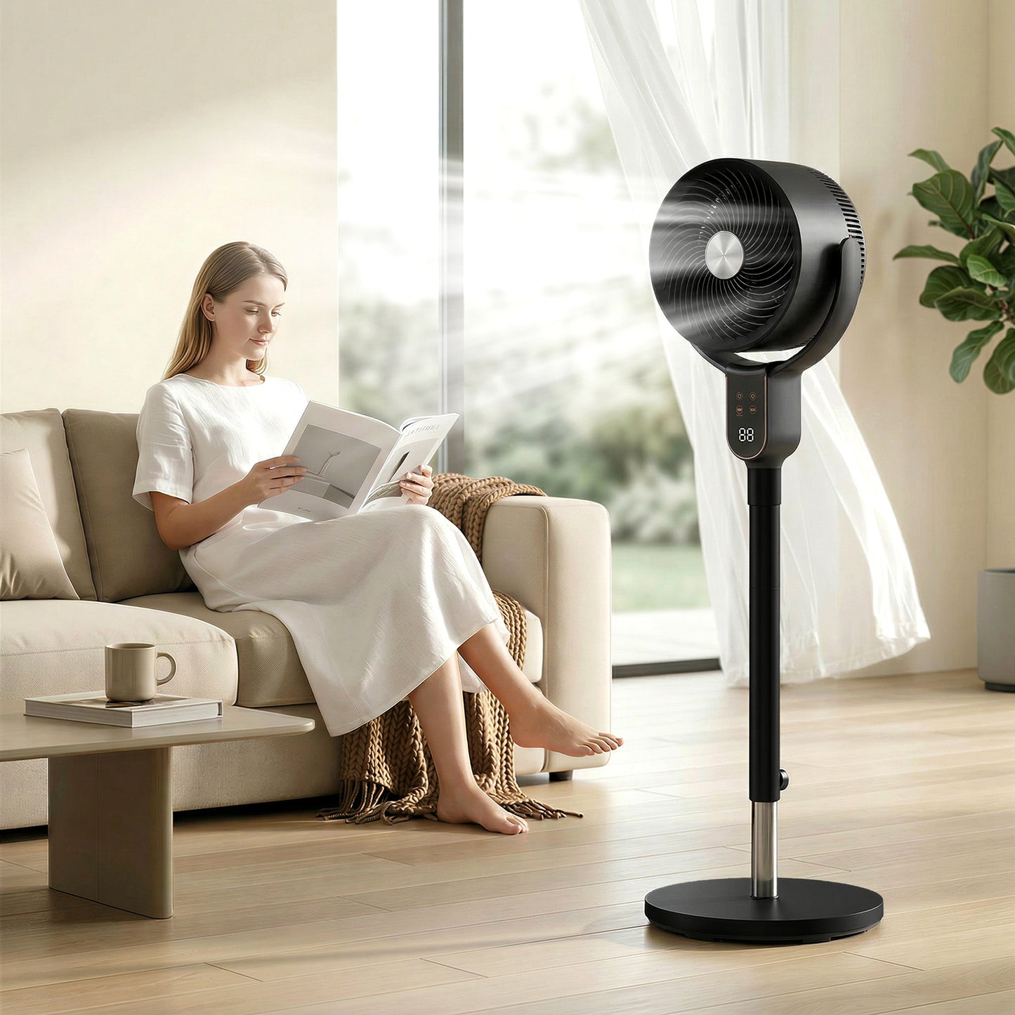 20 dB Silent Standing Fan for Bedroom, 42" Pedestal Fan with Remote, 90° Oscillating, 8 Speeds, Remote Control, Black