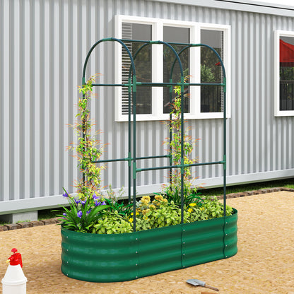 Galvanised Raised Garden Bed with Arched Trellis, 4 x 2 x 4.6ft Metal Raised Bed for Garden with Open Bottom, Green