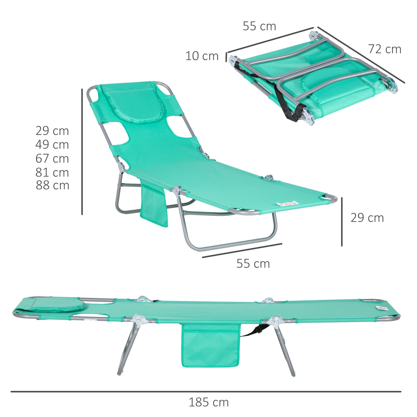 Foldable Sun Lounger with Reading Hole - Green