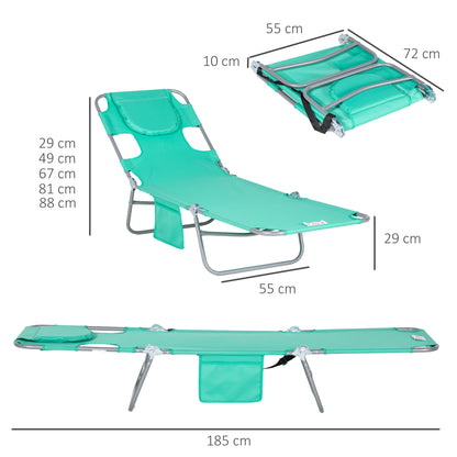 Foldable Sun Lounger with Reading Hole - Green