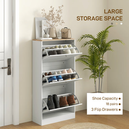 Modern Compact Three-Drawer Shoe Storage Cabinet - White