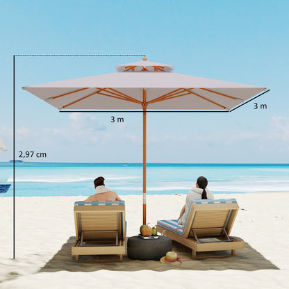 3 m Square Garden Parasol - Grey