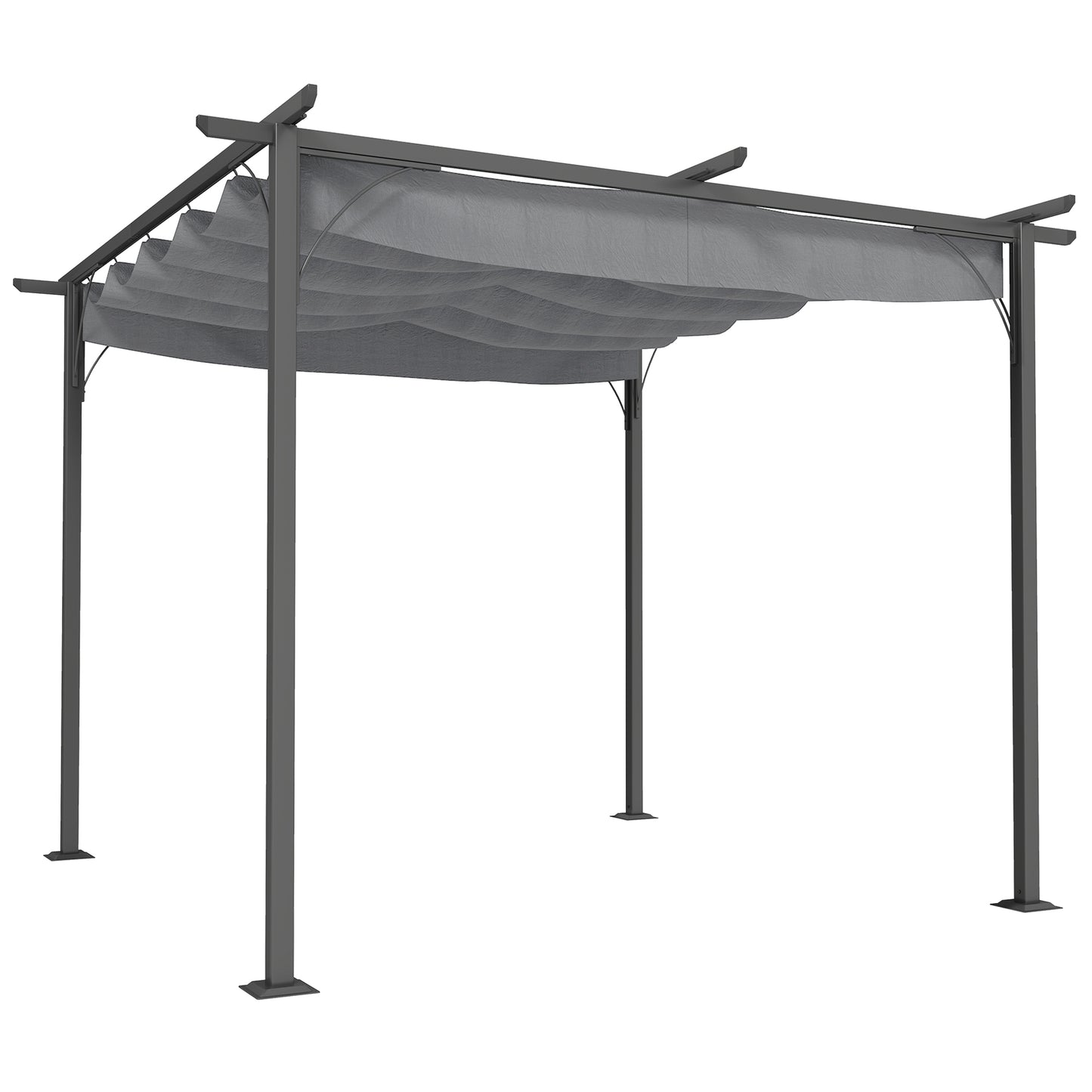 3 x 3(m) Metal Retractable Pergola, Garden Gazebo Metal Pergola Canopy Outdoor Sun Shade Shelter for Party BBQ, Grey