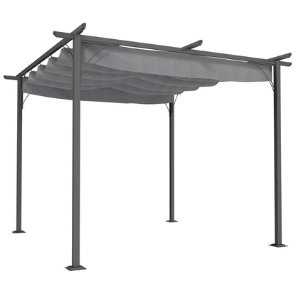 3 x 3(m) Metal Retractable Pergola, Garden Gazebo Metal Pergola Canopy Outdoor Sun Shade Shelter for Party BBQ, Grey