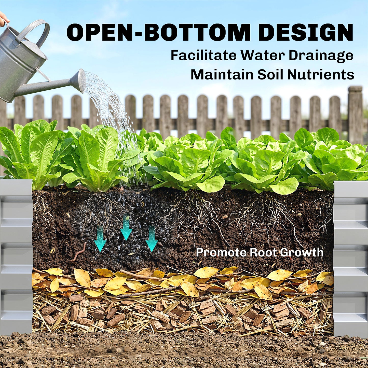 Square Raised Garden Bed Box with Weatherized Steel Frame for Vegetables, Flowers, & Herbs, 120 x 120 x 30cm, Silver Tone