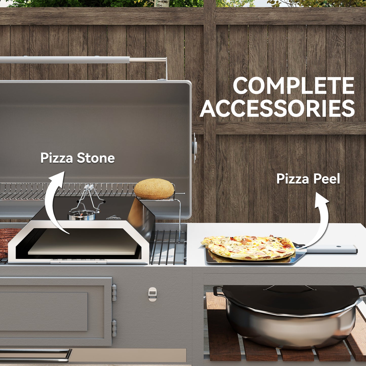 8 in Portable Stainless Steel BBQ Grill Top Pizza Oven with Built-in Thermometer and Viewing Window for Gas and Charcoal BBQ