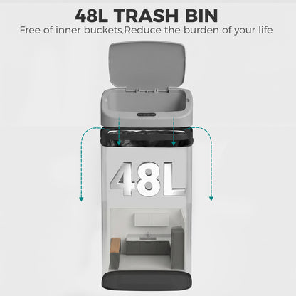 48L Stainless Steel Sensor Bin - Silver-Tone