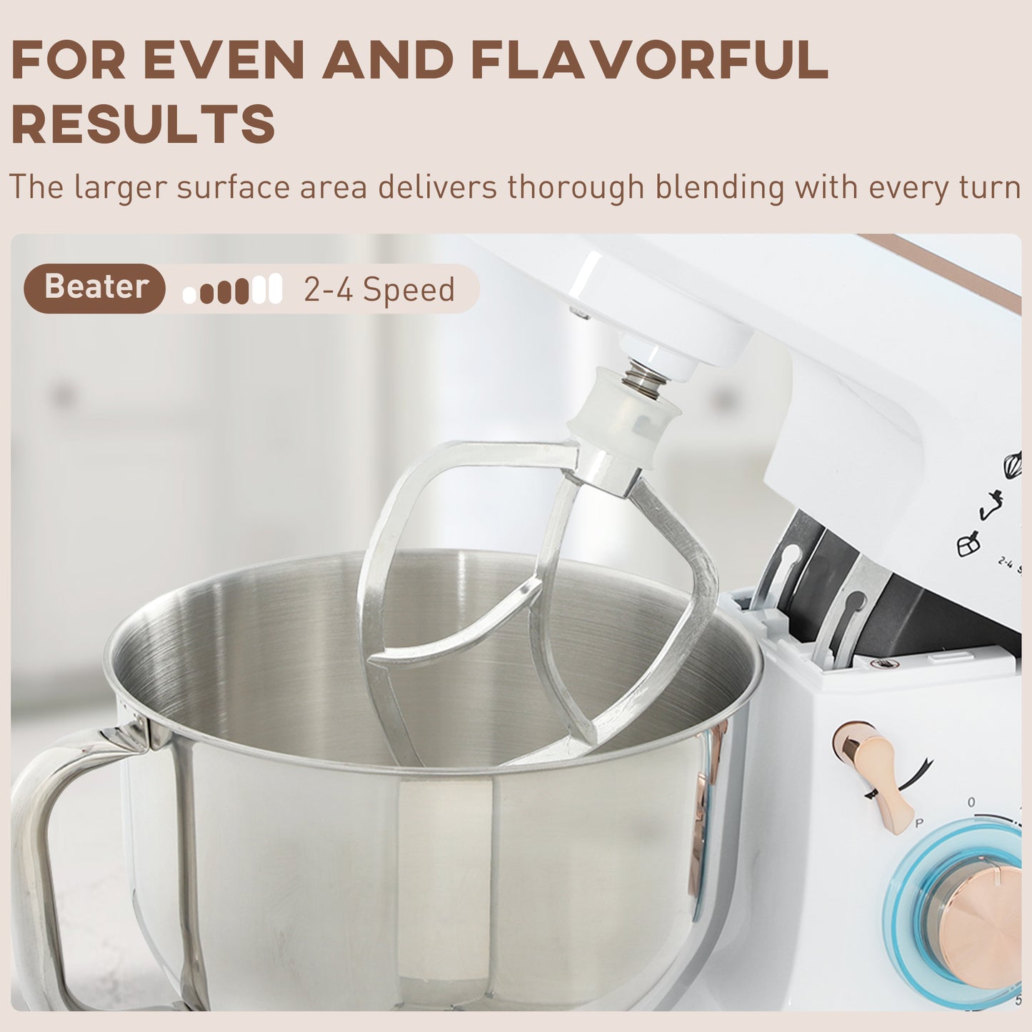 Stand Mixer, 5L Food Mixer for Baking, 6 Speeds and Pulse Setting, 1400W Cake Electric Kitchen Mixer with Dough Hook, Whisk