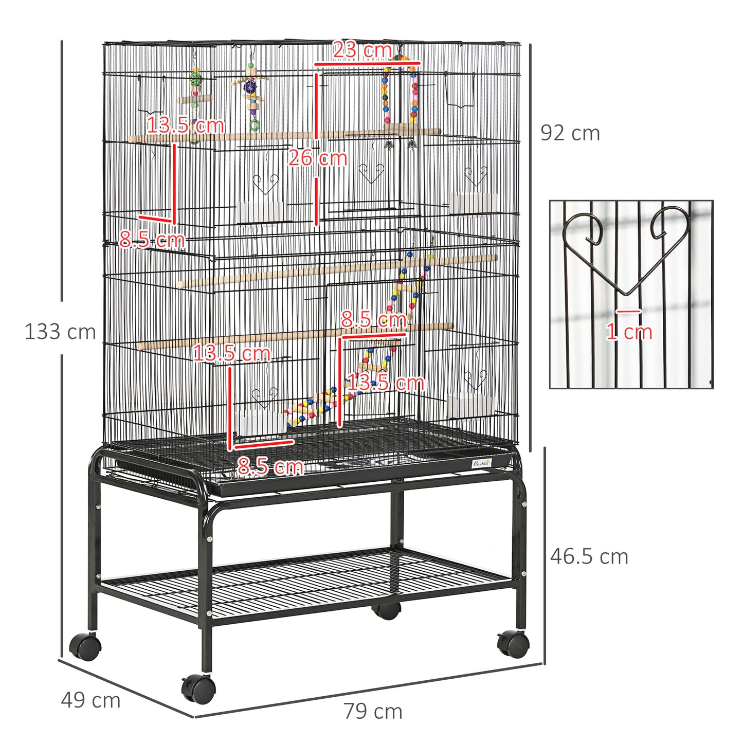 Large Bird Cage Budgie Cage with Stand, Toys, Wheels, Accessories, Storage Shelf for Canaries, Finches, Lovebirds