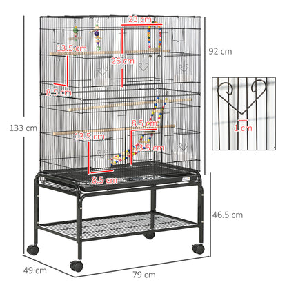 Large Bird Cage Budgie Cage with Stand, Toys, Wheels, Accessories, Storage Shelf for Canaries, Finches, Lovebirds