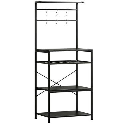 Freestanding Shelving Unit, Industrial Storage Shelf with 6 Hooks and Wine Rack for Living Room, Home Office, Black