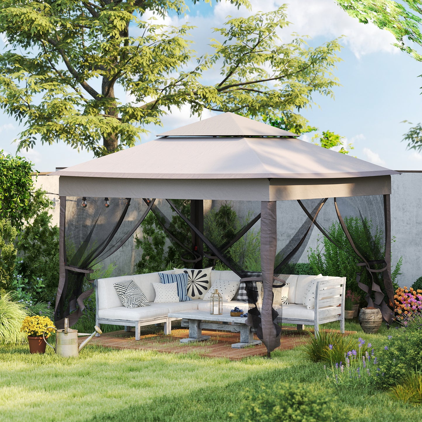3.25 x 3.25m Pop Up Gazebo, Double-roof Garden Tent with Netting and Carry Bag, Party Event Shelter for Outdoor Patio
