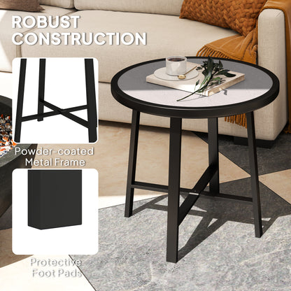 Round Small Garden Table, 50.5cm Outdoor Side Table with SPC Tabletop, Metal Frame and Anti-slip Foot Pads for Garden