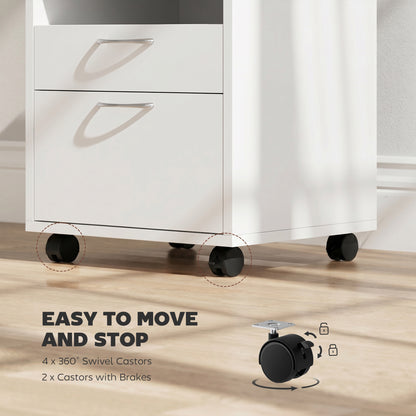 Filing Cabinet, Mobile File Cabinet with 2 Lockable Drawers, Office Home Organiser on Wheels for A4