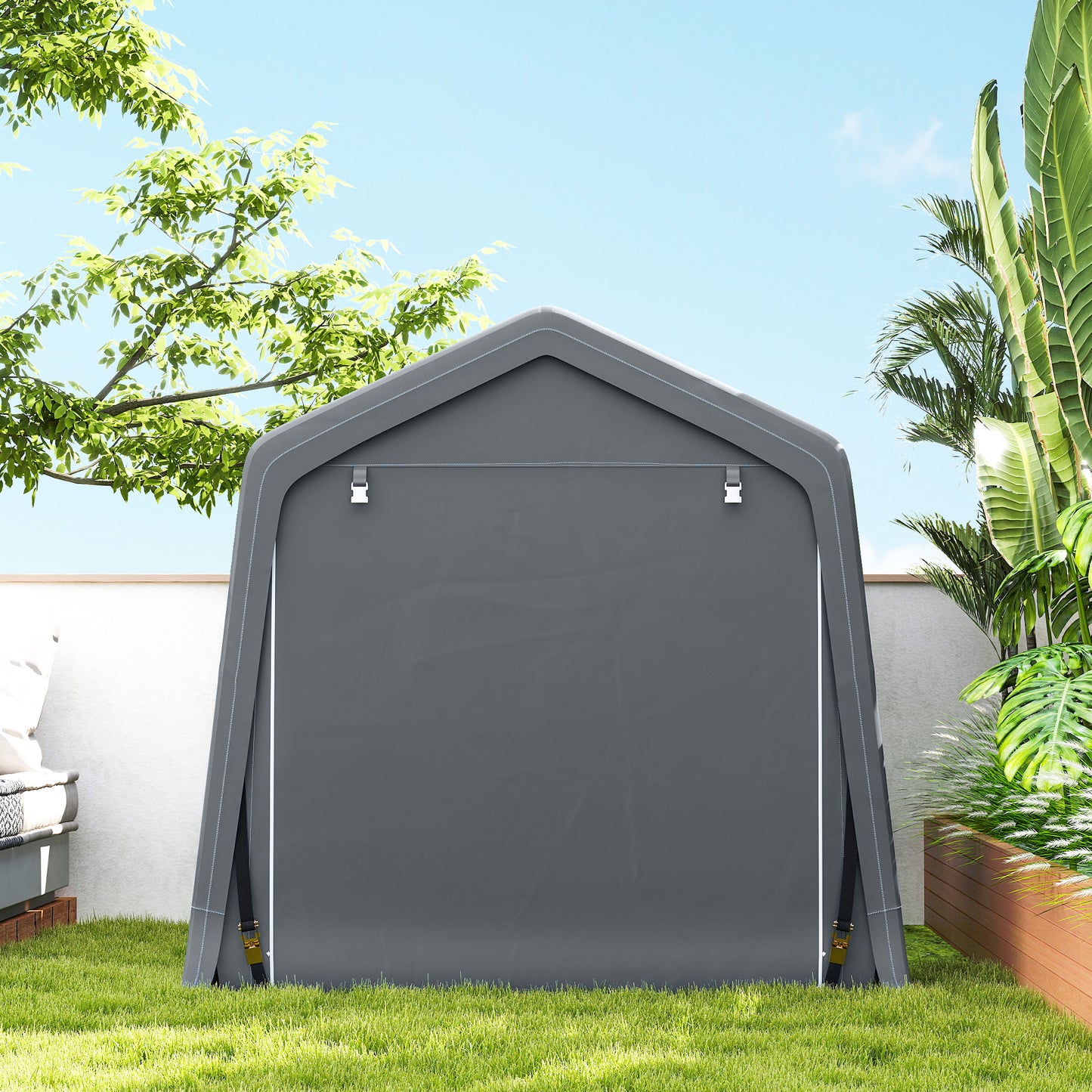 8 x 6.5 ft Outdoor Garden Storage Shed, Waterproof Bike Tent w/ Double Roll-up Zipper Door for Garden Tools, Dark Grey