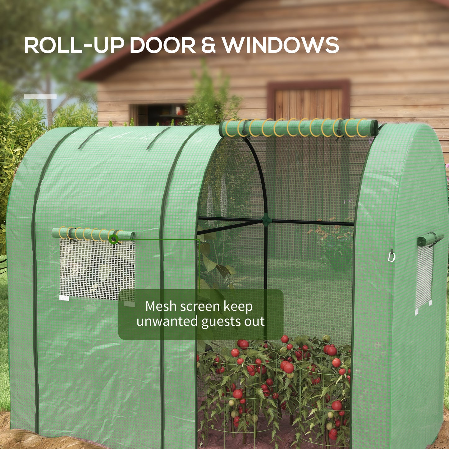 Tomato Greenhouse, Garden Growhouse with 2 Roll-up Doors and 4 Mesh Windows, Portable Indoor Outdoor Green House