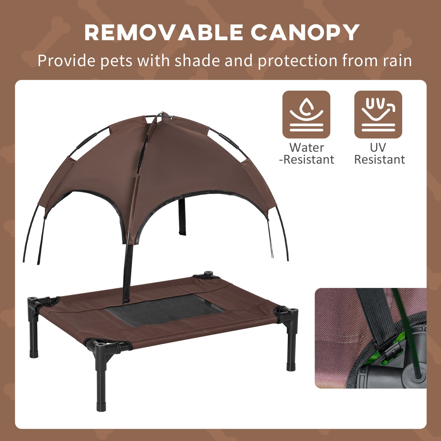 Outdoor Dog Bed with Removable Canopy, Portable Raised Dog Bed for Camping, Garden & Beach