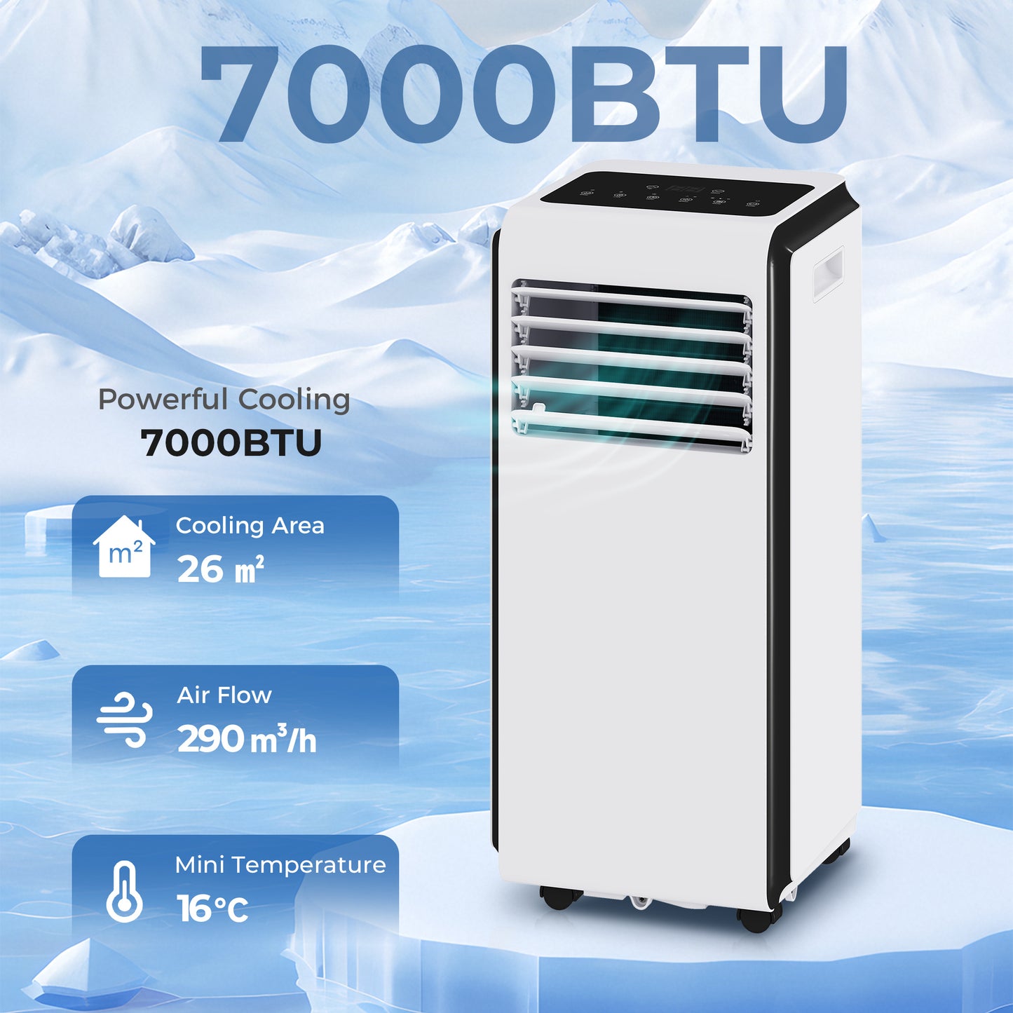 Portable Air Conditioner 7000 BTU, 4-in-1 Air Conditioning Unit with Cooling, Dehumidifier, Fan, Sleep Mode, White