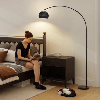 Arc Floor Lamp for Living Room, Modern Adjustable Standing Lamp with Faux Black Marble Base Black