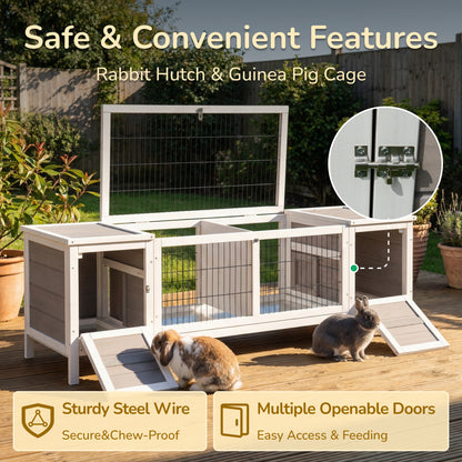 Rabbit Hutch and Run, with Removable Tray - Grey