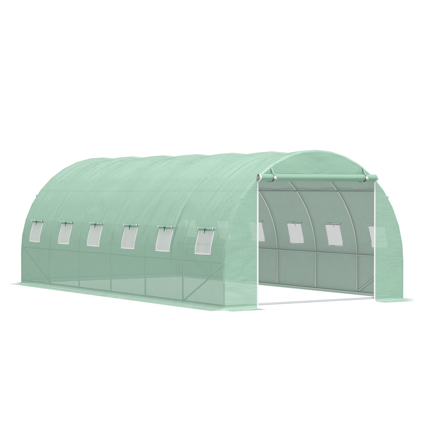6 x 3 x 2 m Polytunnel Greenhouse with Roll-up Door and 12 Mesh Windows