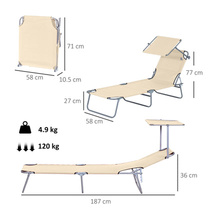 Folding Sun Lounger with Canopy, Reclining Sunbed with 4-Position Adjustable Backrest, 600D Oxford Cloth