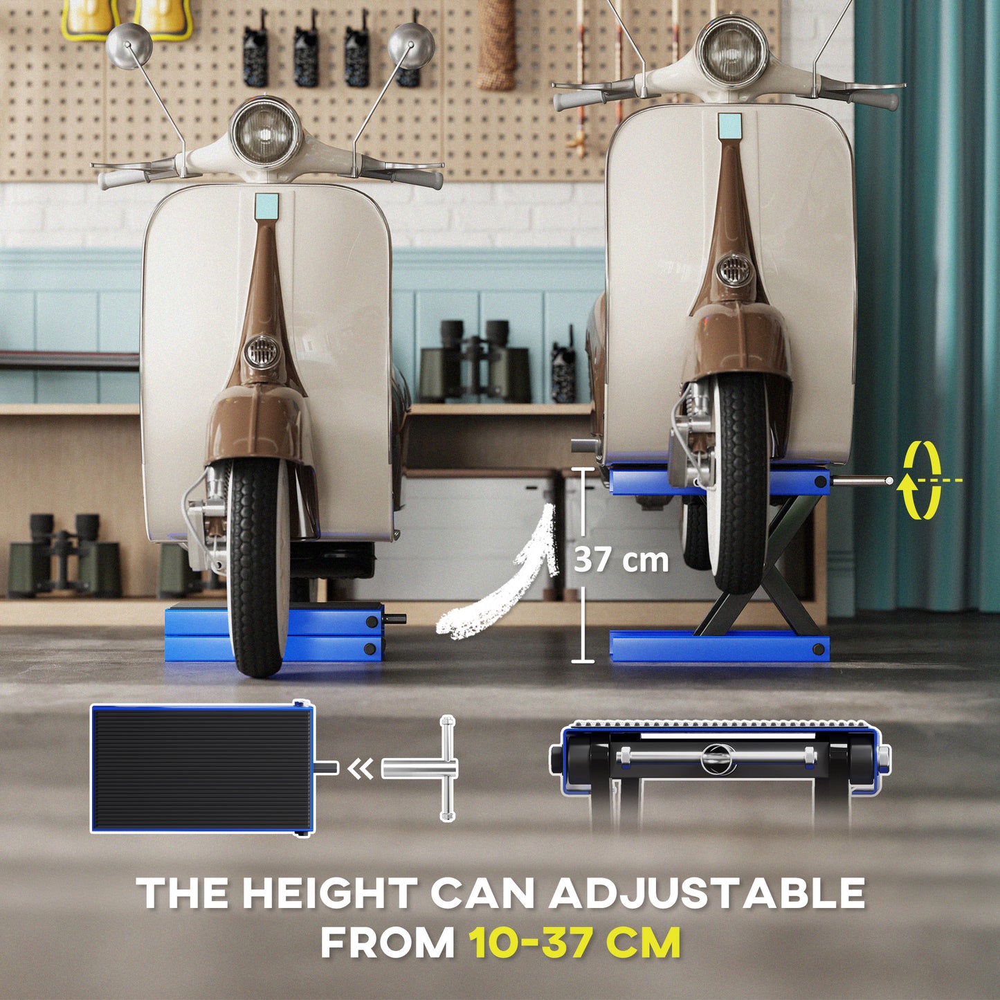 500KG Motorcycle Lift Scissor Jack, Height Adjustable Motorbike Stand with Anti-Slip Wide Deck