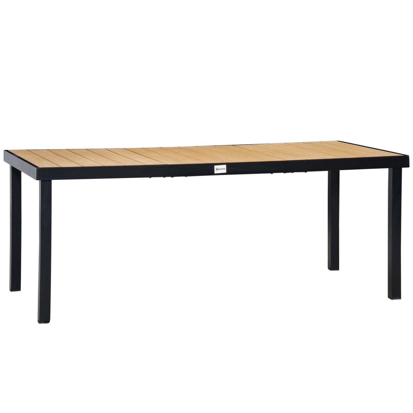 Aluminium Outdoor Garden Dining Table for 8 People, Faux Wood Top, for Garden, Patio, 190 x 90 x 74 cm, Natural
