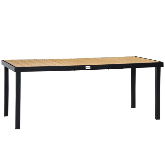 Aluminium Outdoor Garden Dining Table for 8 People, Faux Wood Top, for Garden, Patio, 190 x 90 x 74 cm, Natural