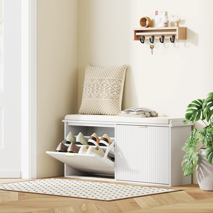 Elegant Ten Shoe Bench, with Top Seat - White