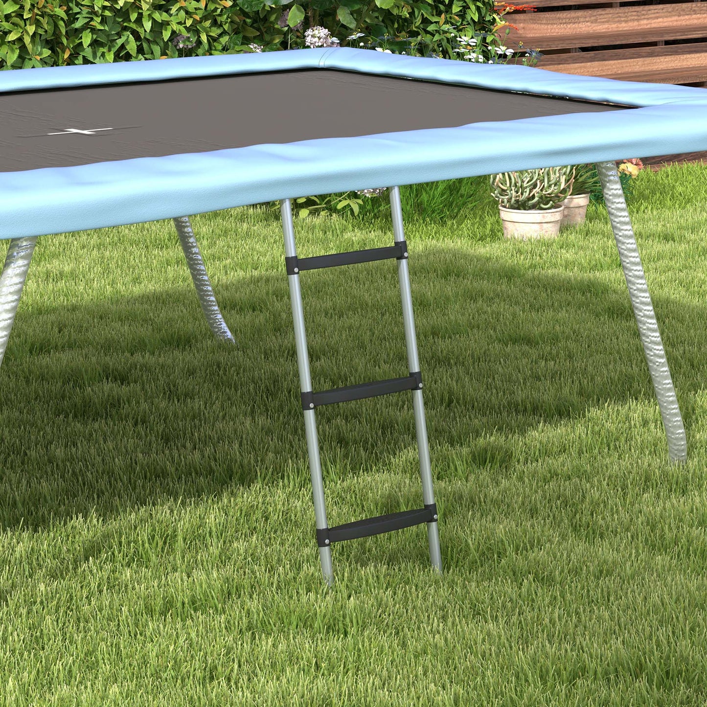 Galvanised Steel Trampoline Ladder, 2 Steps/3 Steps Outdoor Trampoline Accessories for 6ft, 8ft, 10ft, 12ft, 13ft, 14ft