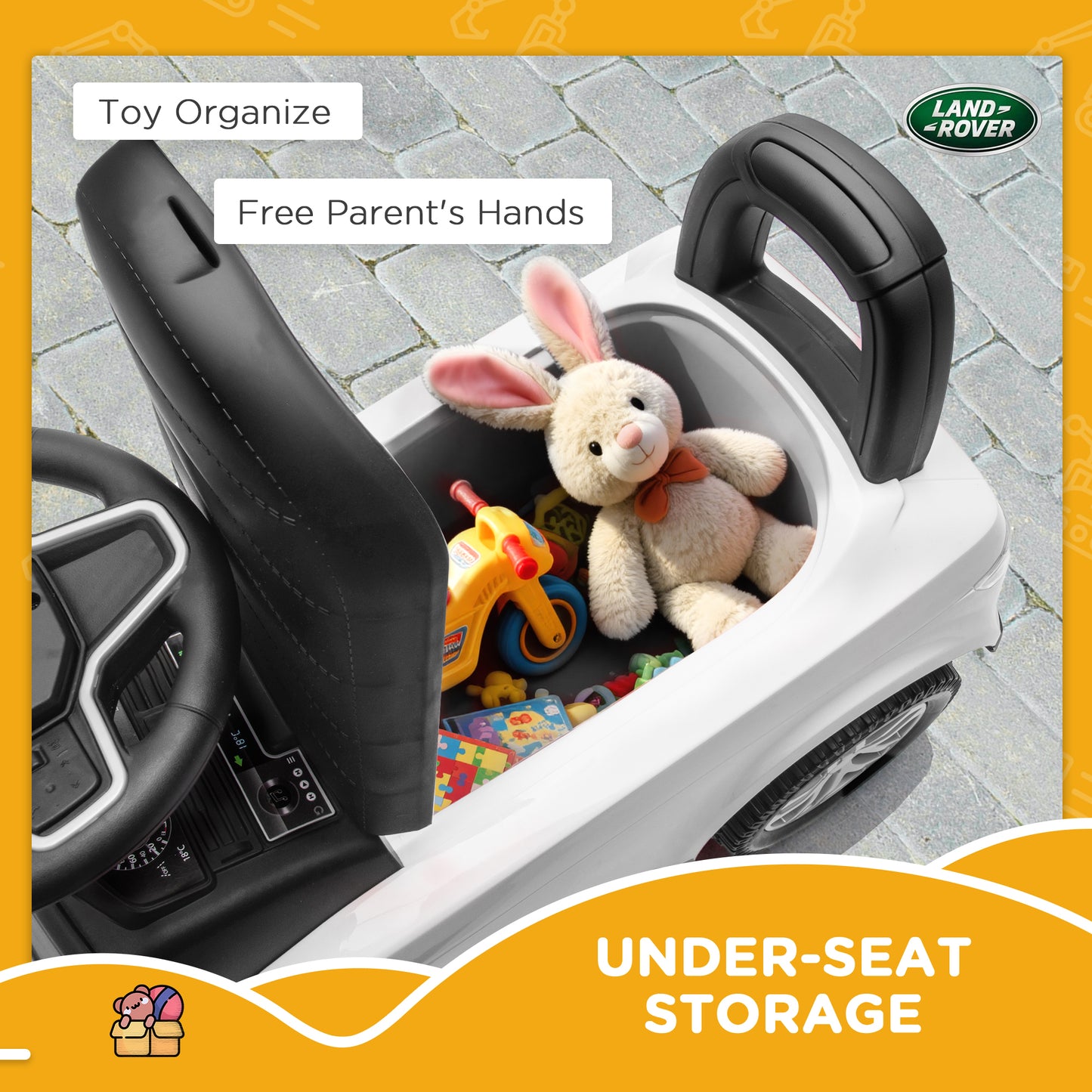 Land Rover Licensed Toddler Ride on Car with Horn, Engine Sounds, Under-Seat Storage, for 18-36 Months, White