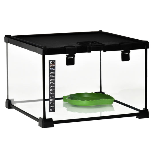Glass Reptile Terrarium Insect Breeding Tank Vivarium Habitats with Thermometer for Lizards, Horned Frogs, Snakes, Spiders