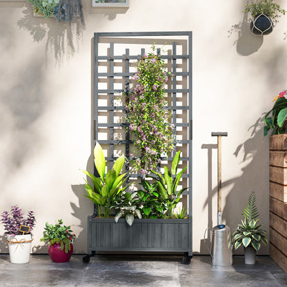 Wooden Trellis Planter, Raised Garden Bed with Wheels, to Climb and Grow Vegetables, Herbs and Flowers, Grey