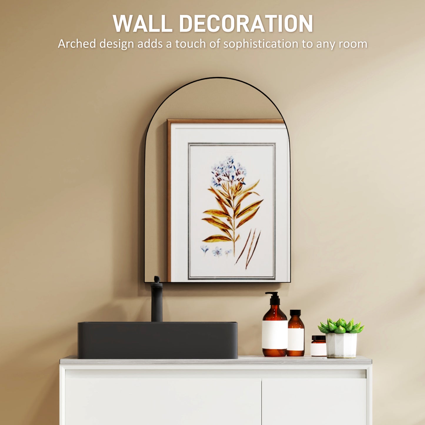 50 x 70cm Arched Home Mirror - Black