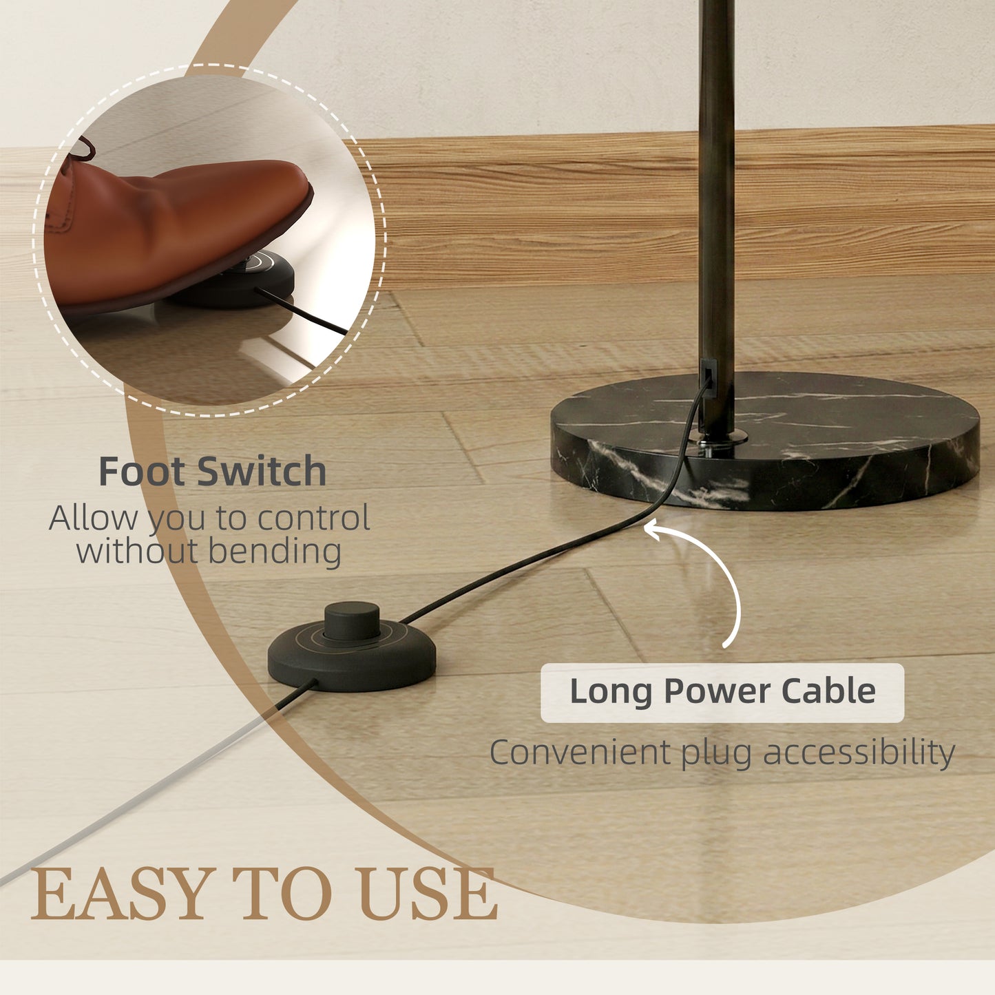 Floor Lamp for Living Room, Modern Standing Lamp with Shade & Foot Switch for Bedroom, Office, Black