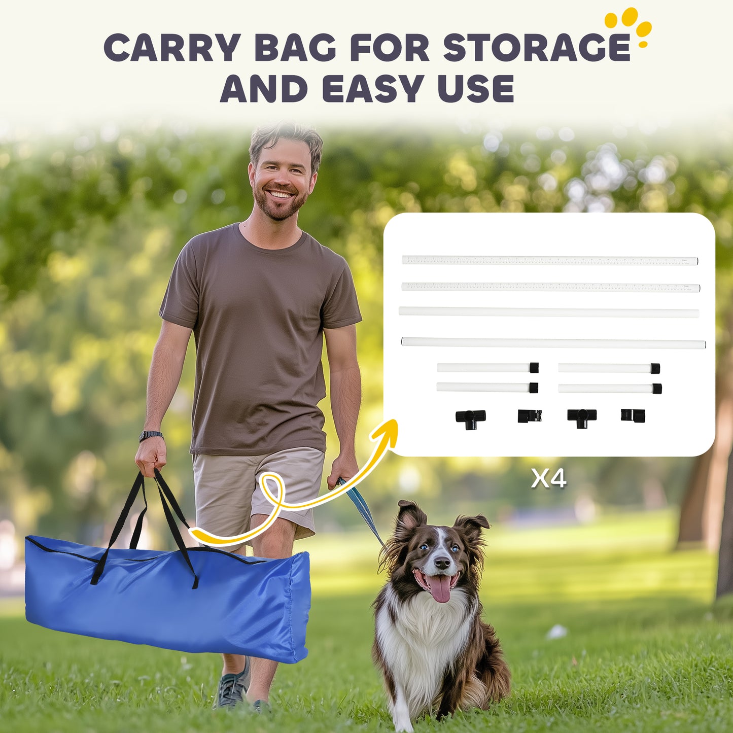 4 Pieces Dog Agility Training Equipment, Adjustable Height Jumps Hurdle with Carrying Bag for Outdoor, White