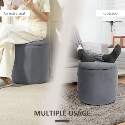 Set of Two Corduroy Storage Ottomans - Grey