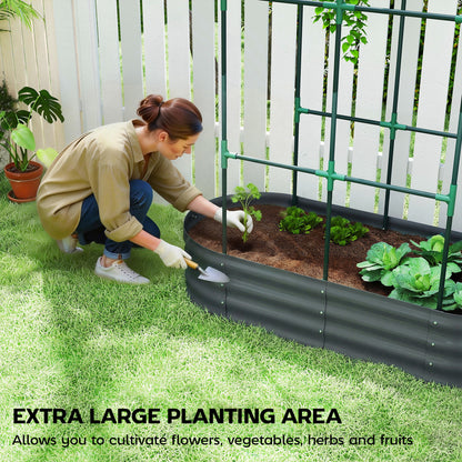Galvanised Raised Garden Bed with Arched Trellis, 4 x 2 x 4.6ft Metal Raised Bed for Garden with Open Bottom, Dark Grey