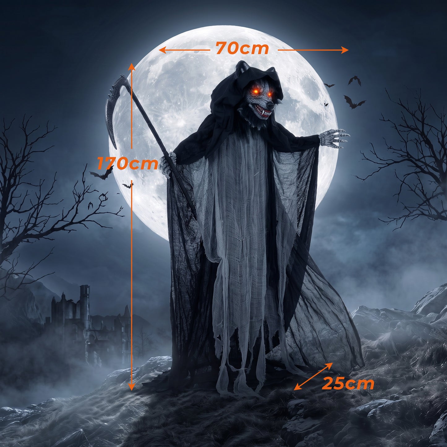 Halloween Standing Werewolf Animated Decoration with Light-Up Eyes, Sound and Touch Activated