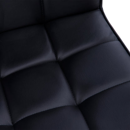 Makeup Vanity Chair, PU Leather Mid Back Office Chair with Adjustable Height, Armrest and Rolling Wheels, Black
