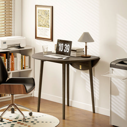 Folding Dining Table for 4, Round Drop Leaf Table, Modern Space Saving Small Kitchen Table with Wood Legs for Dining Room