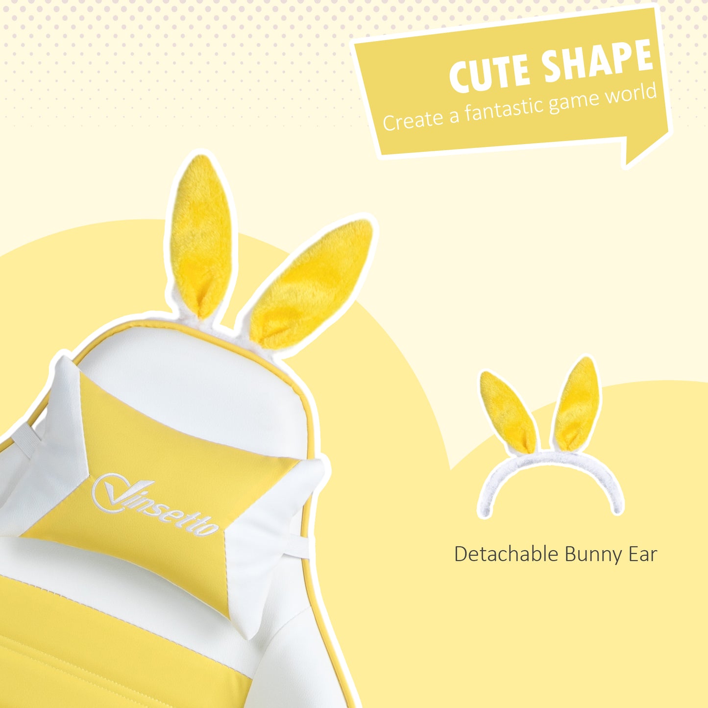 Gaming Chair with Rabbit Ears and Footrest, Ergonomic Computer Chair for Girls Adults, with Headrest, Lumbar Support