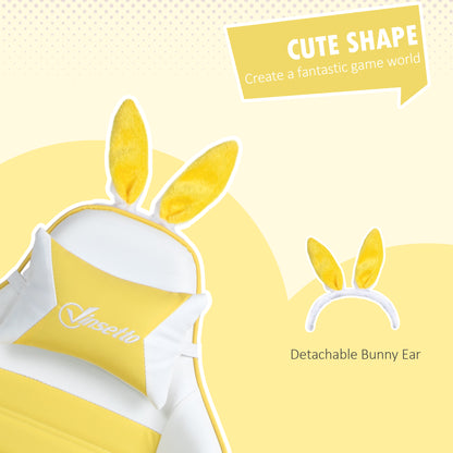 Gaming Chair with Rabbit Ears and Footrest, Ergonomic Computer Chair for Girls Adults, with Headrest, Lumbar Support