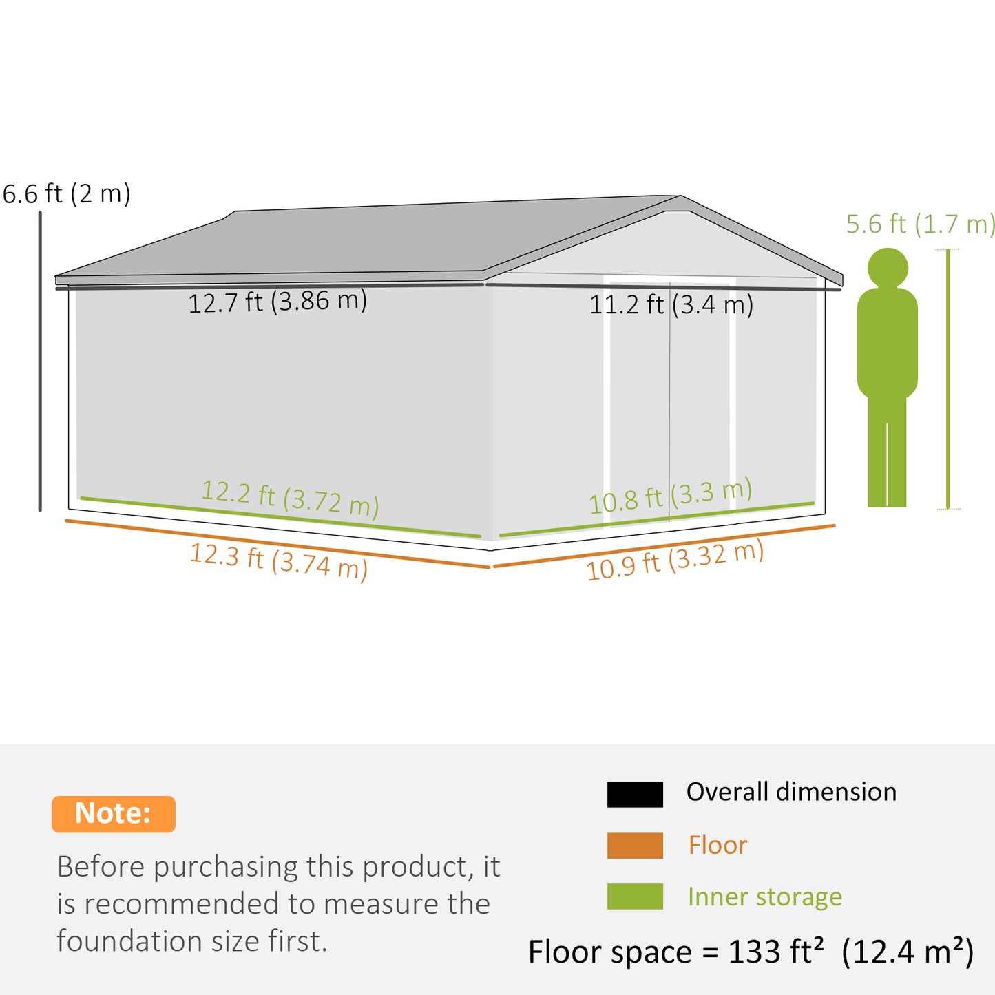 13 x 11ft Metal Garden Shed, Waterproof Outdoor Bike Storage Shed Galvanised with Vents, Foundation Kit