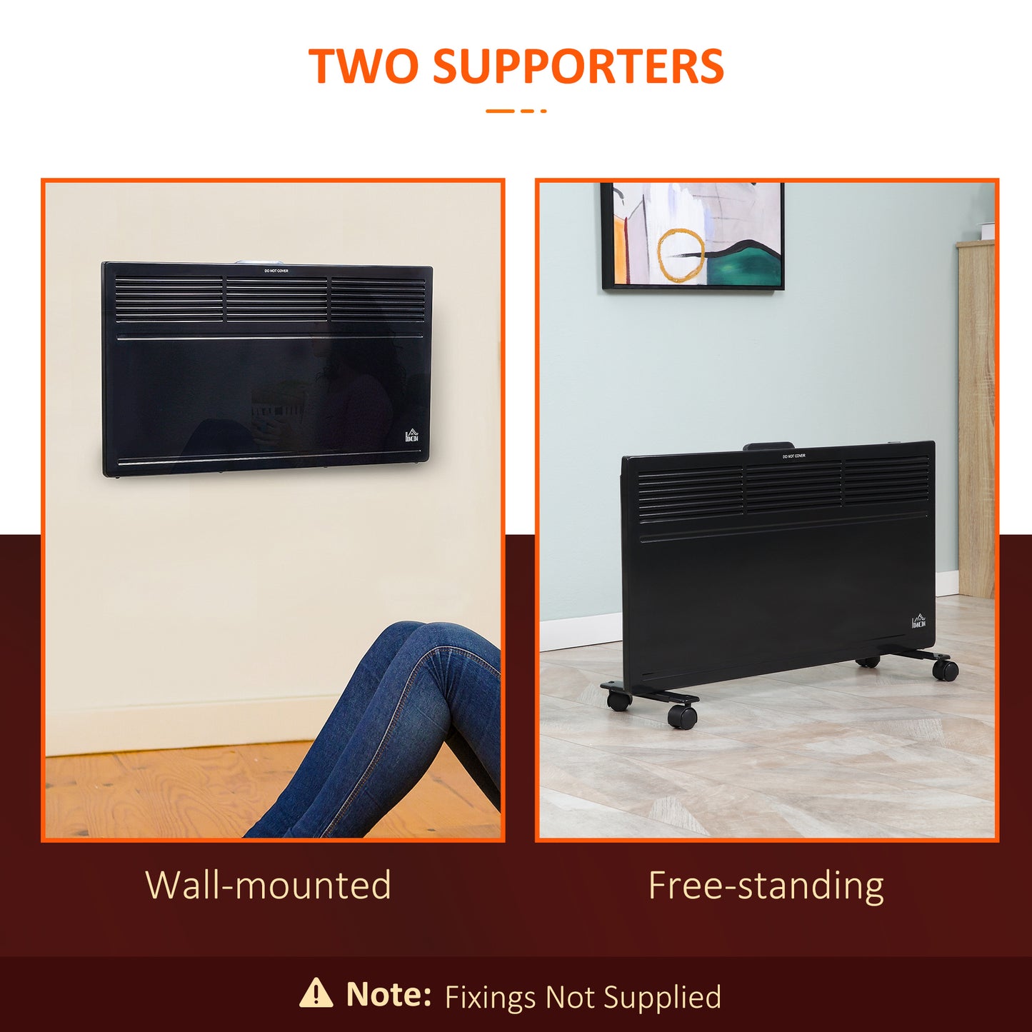 POWER Convector Radiator, Energy Saving Freestanding or Wall-mounted Heating with 2 Heat Settings Safety Cut-Off, Black