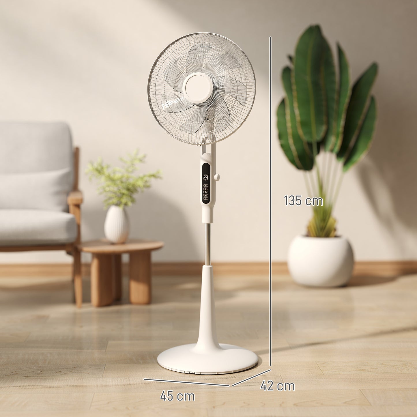 Three Mode Pedestal Fan, with Insect Repellant Box and LED Panel - White